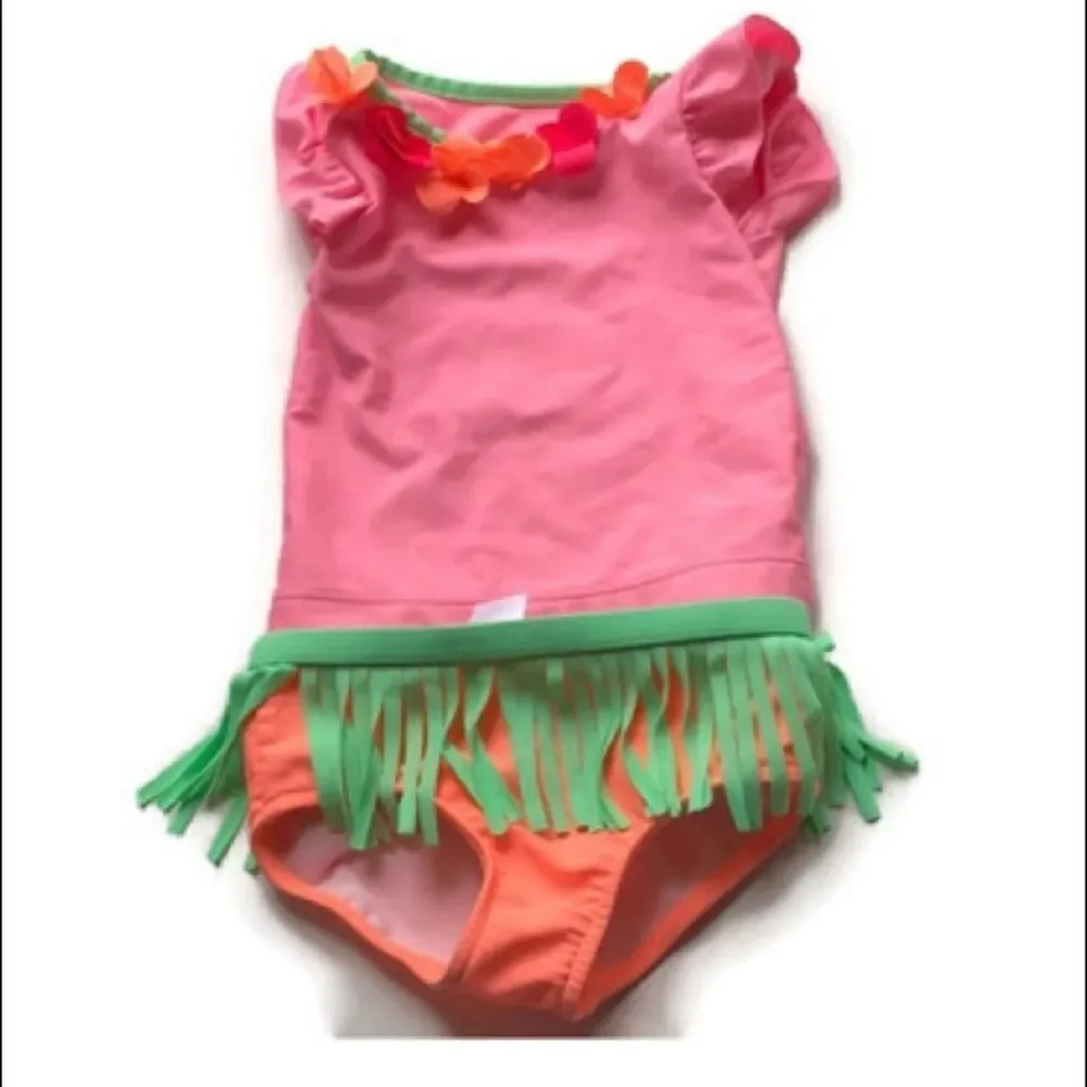 🍭*6/$30* Carter’s baby girl's pink floral fringe two-piece swimsuit- 9m